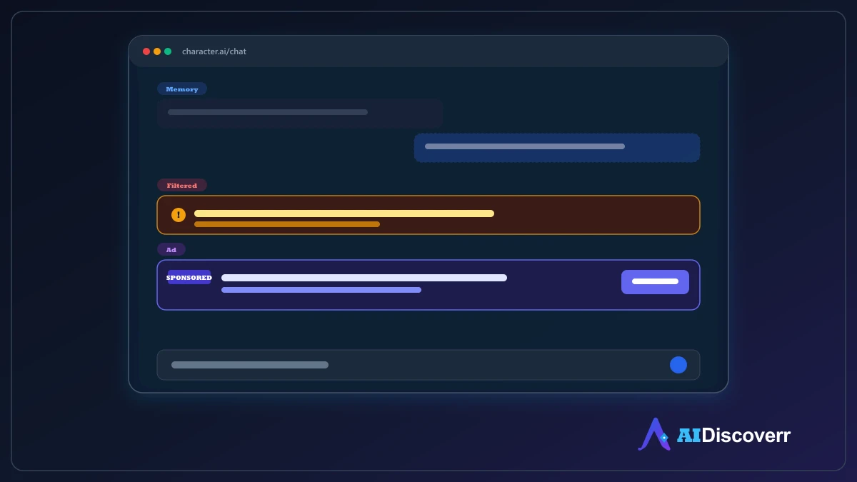 Character.AI memory, filtering and advertising experience Character.AI memory loss, content filtering and advertising interruptions