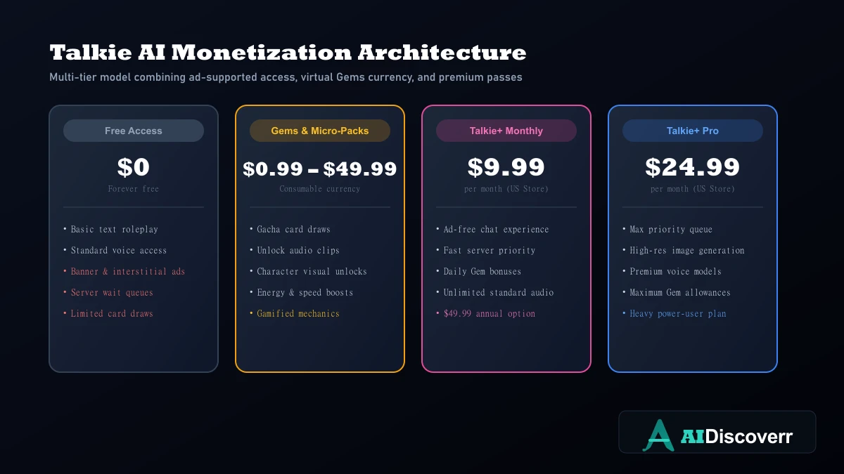 Talkie AI Subscription & Gems Tier Breakdown Talkie AI Monetization & Pricing Architecture